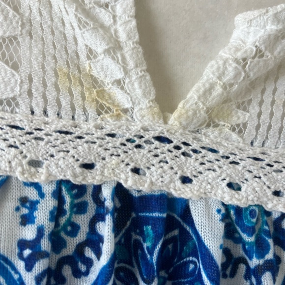 Suzanne Betro  2X Crochet Boho Top  Blue Floral Short Sleeve TOP TUNIC - Picture 5 of 10